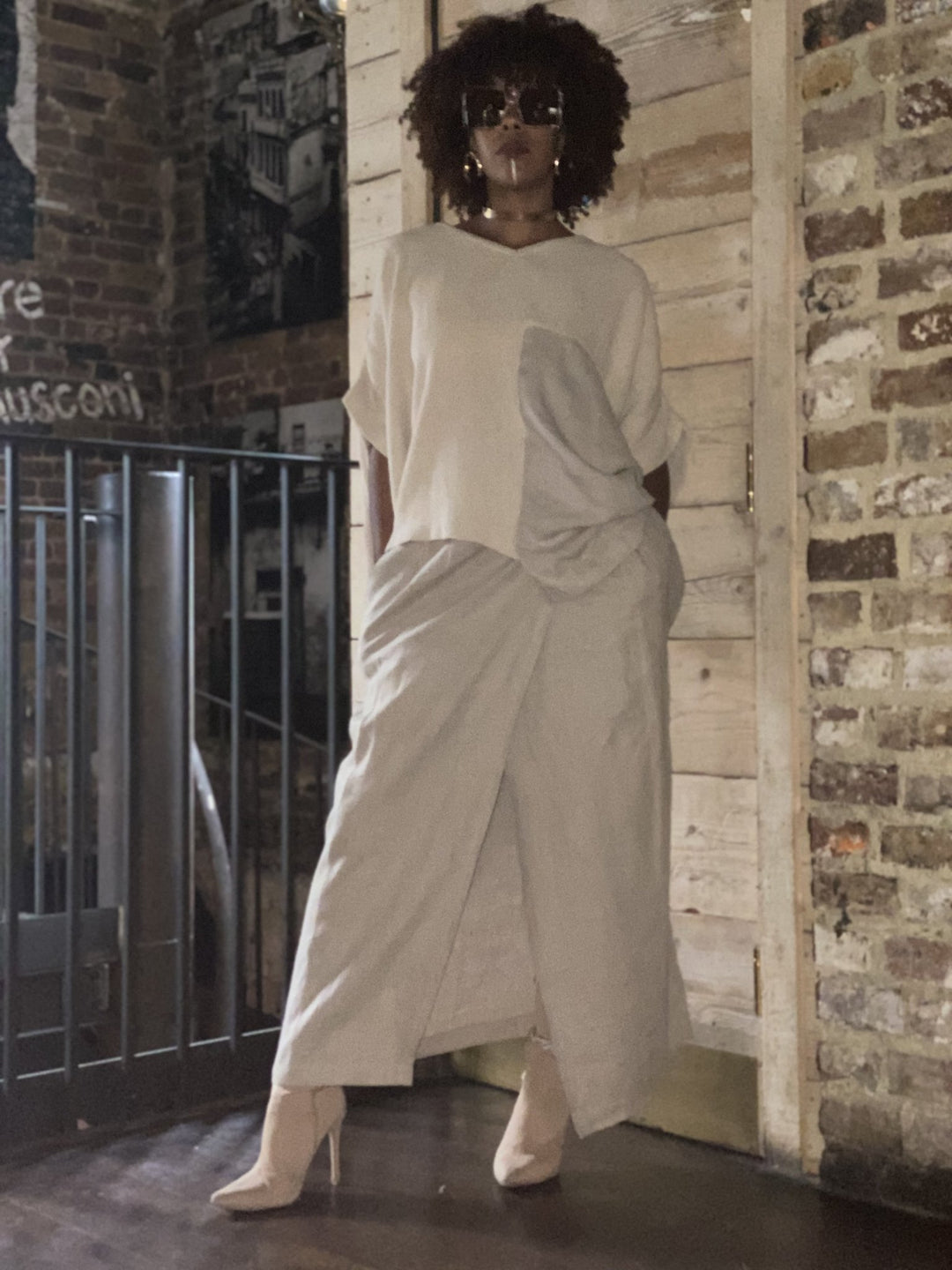 Au Naturale Flax Wrap Skirt + Half Knit Poncho Co-ord - One Wear Freedom 
