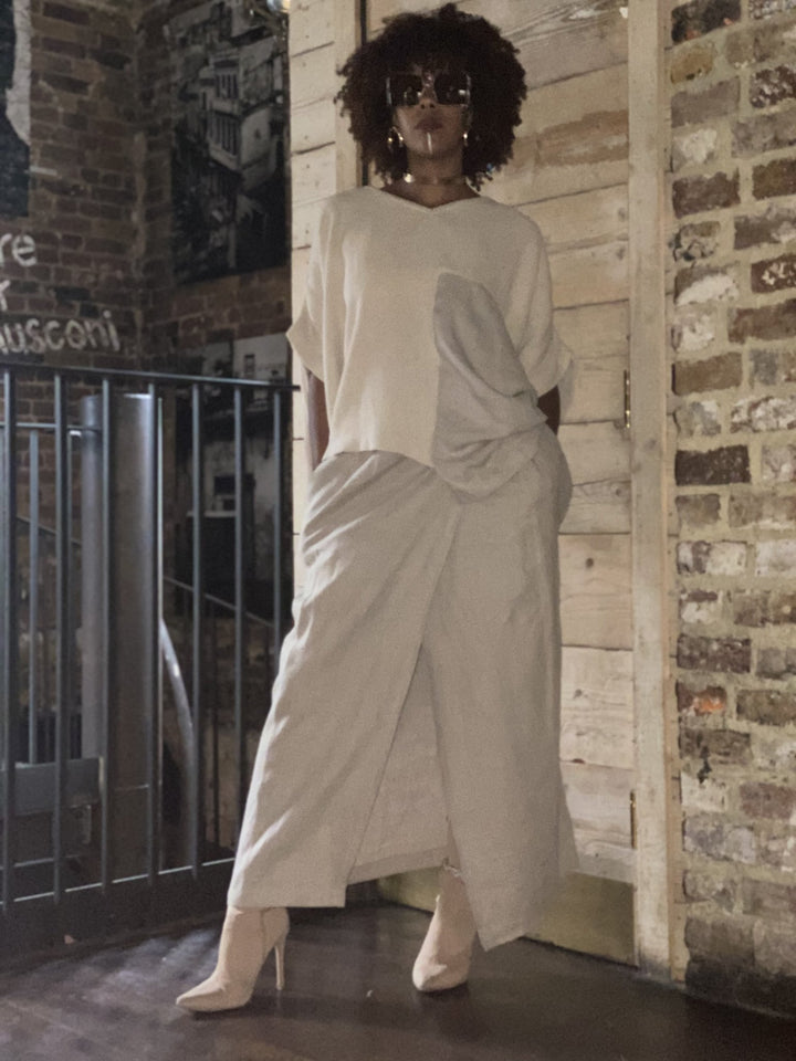 Au Naturale Flax Wrap Skirt + Half Knit Poncho Co-ord - One Wear Freedom 