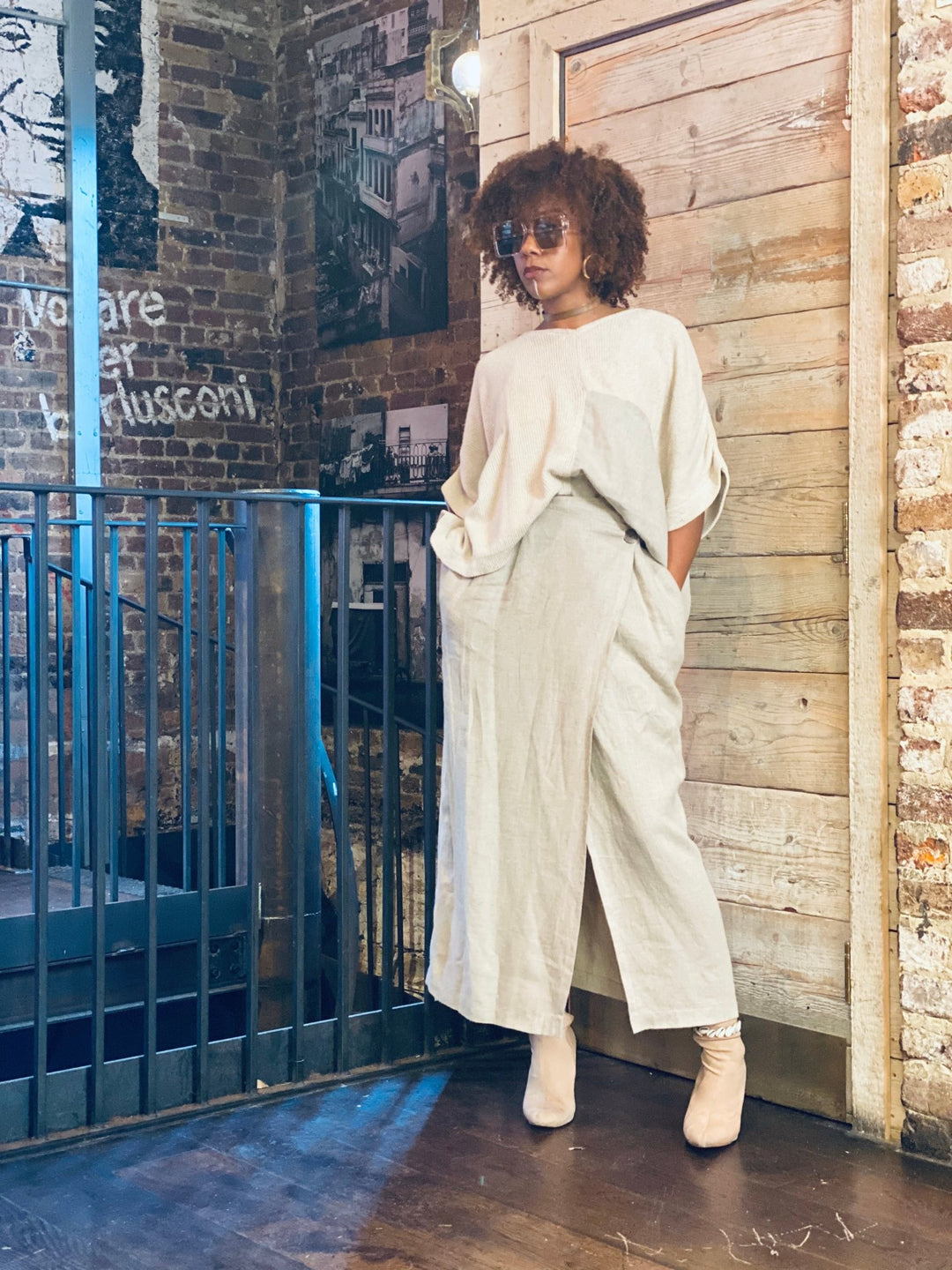 Au Naturale Flax Wrap Skirt + Half Knit Poncho Co-ord - One Wear Freedom 