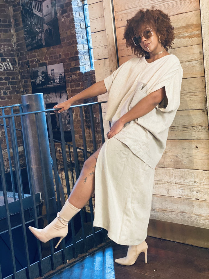 Au Naturale Flax Wrap Skirt + Half Knit Poncho Co-ord - One Wear Freedom 