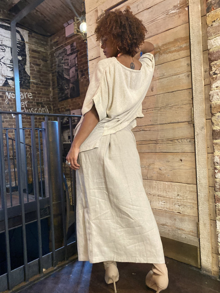 Au Naturale Flax Wrap Skirt + Half Knit Poncho Co-ord - One Wear Freedom 