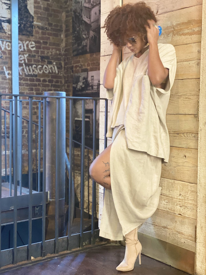Au Naturale Flax Wrap Skirt + Half Knit Poncho Co-ord - One Wear Freedom 