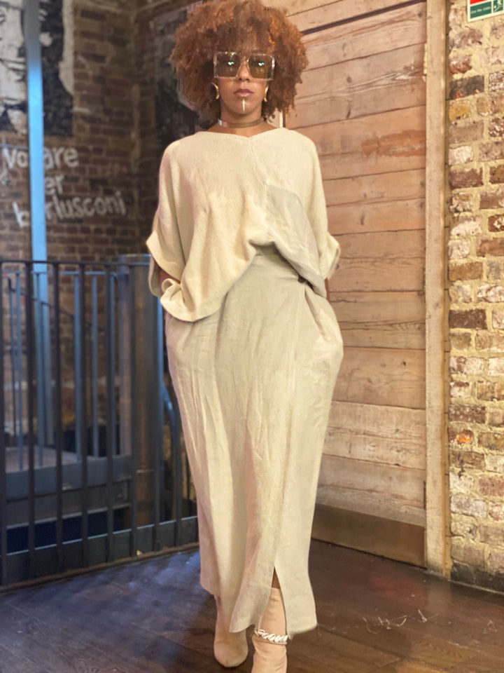 Au Naturale Flax Wrap Skirt + Half Knit Poncho Co-ord - One Wear Freedom 