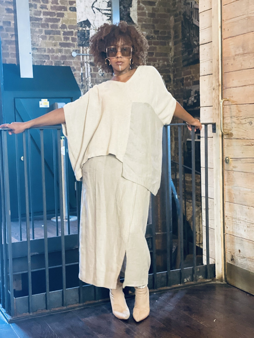 Au Naturale Flax Wrap Skirt + Half Knit Poncho Co-ord - One Wear Freedom 