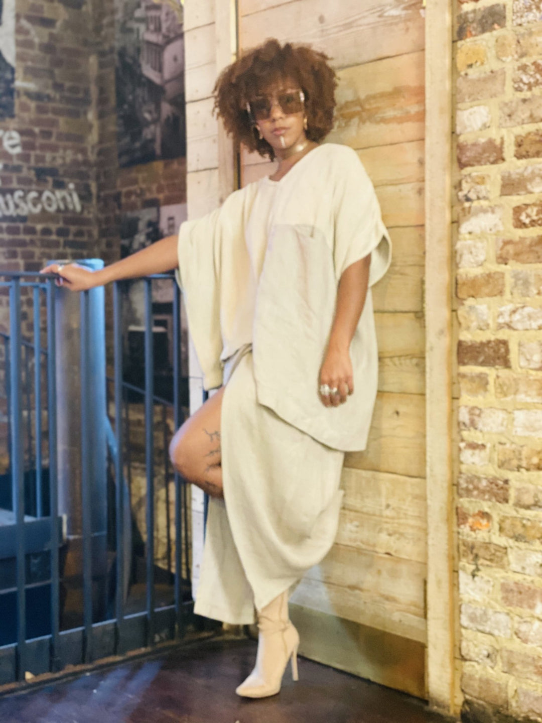 Au Naturale Flax Wrap Skirt + Half Knit Poncho Co-ord - One Wear Freedom 
