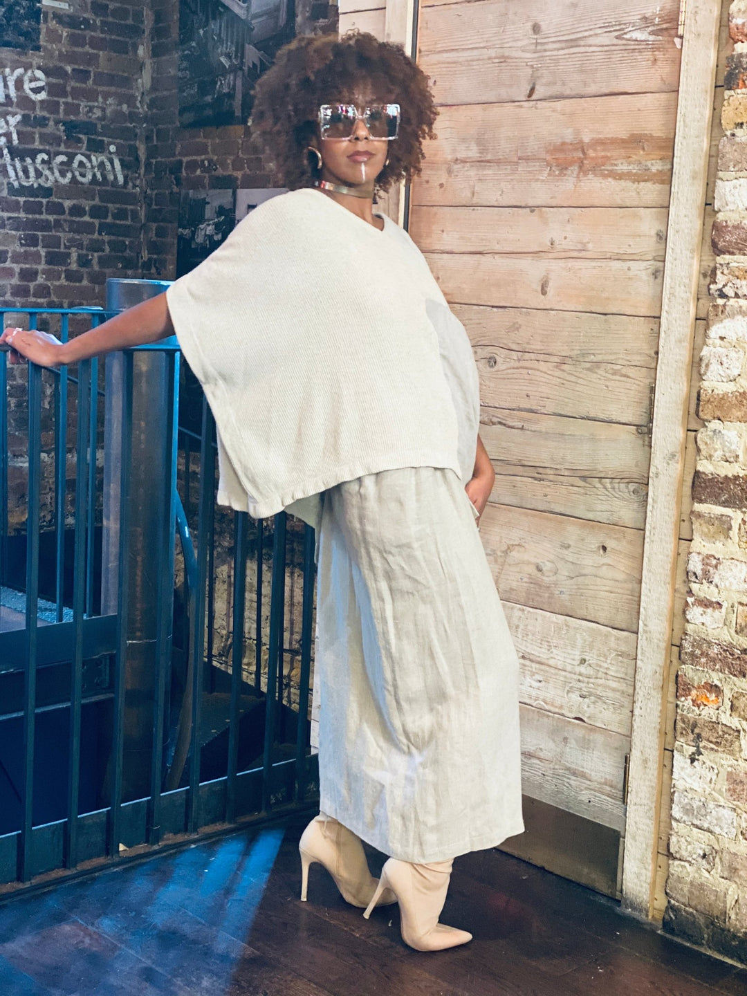 Au Naturale Flax Wrap Skirt + Half Knit Poncho Co-ord - One Wear Freedom 