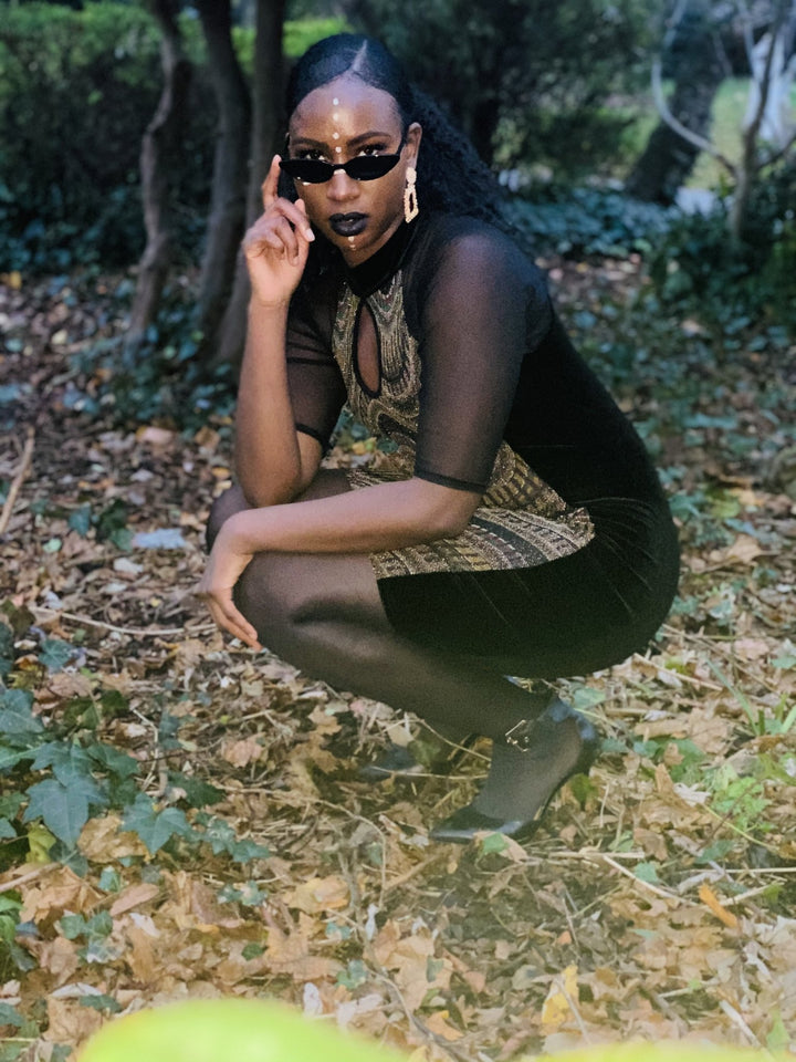 Bejewelled Black Velvet Mini Dress - One Wear Freedom 