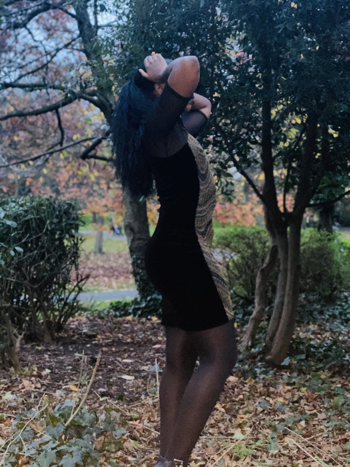 Bejewelled Black Velvet Mini Dress - One Wear Freedom 