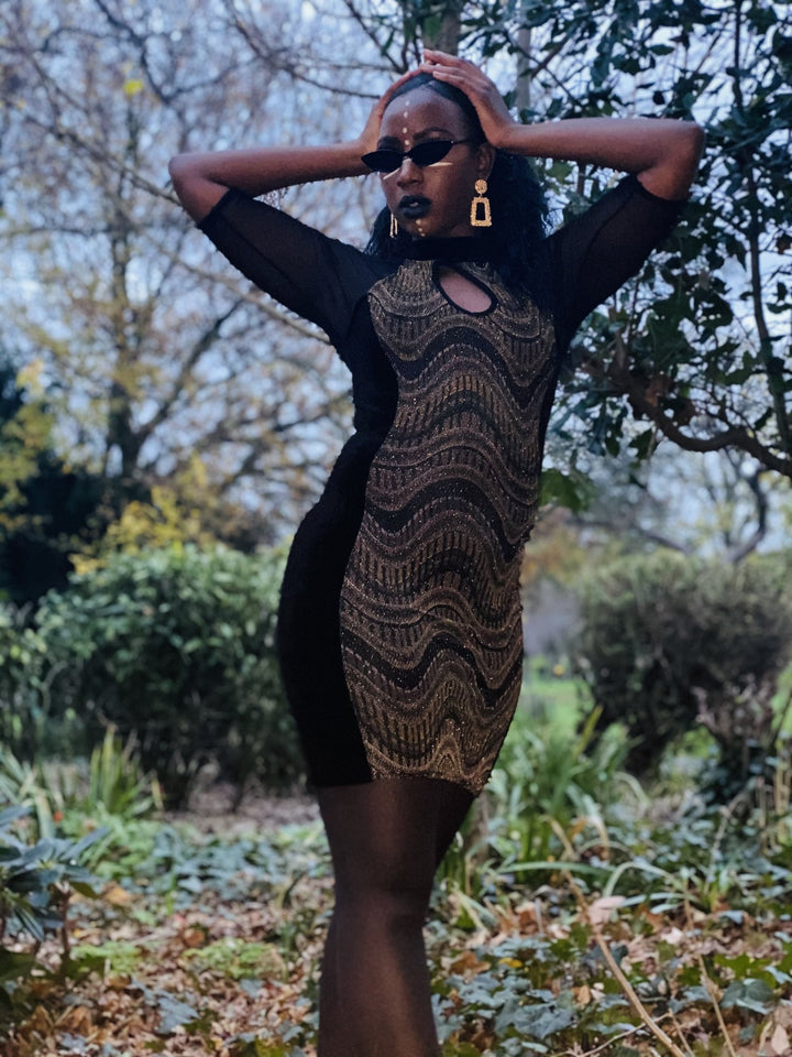 Bejewelled Black Velvet Mini Dress - One Wear Freedom 