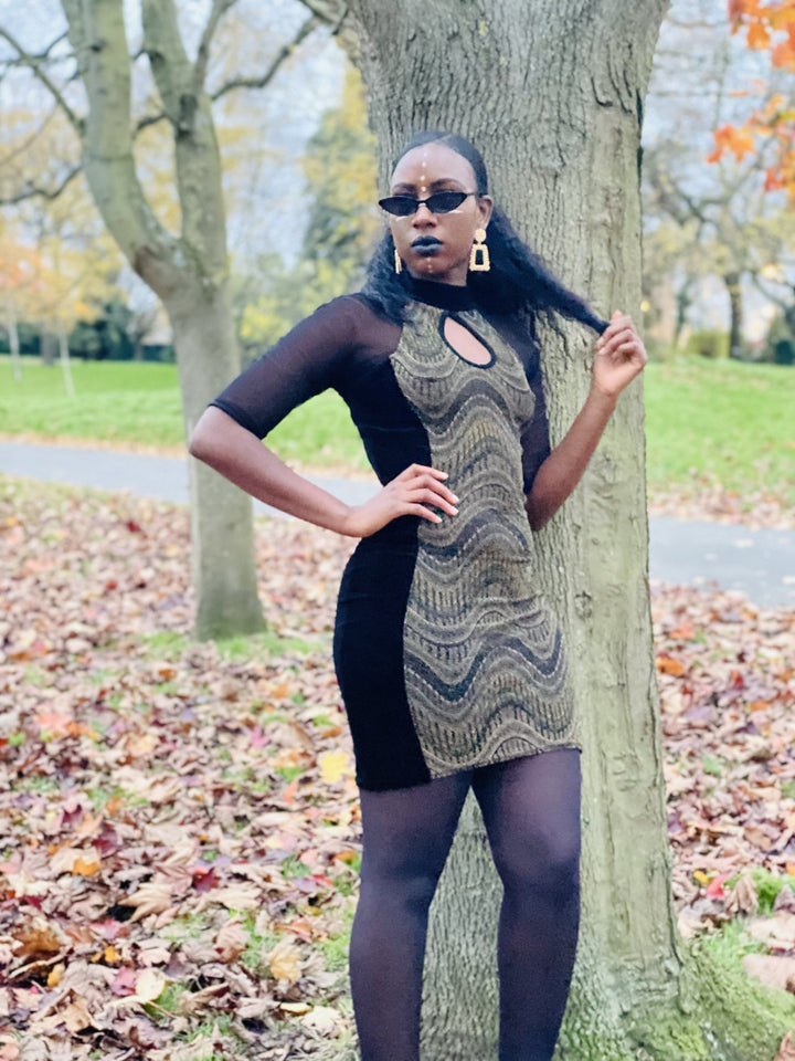 Bejewelled Black Velvet Mini Dress - One Wear Freedom 