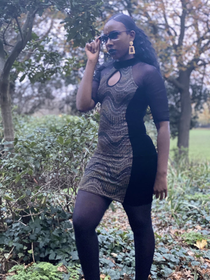 Bejewelled Black Velvet Mini Dress - One Wear Freedom 