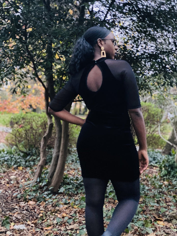 Bejewelled Black Velvet Mini Dress - One Wear Freedom 
