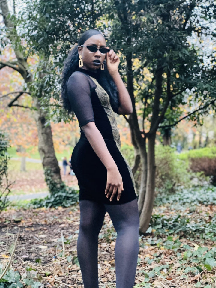 Bejewelled Black Velvet Mini Dress - One Wear Freedom 