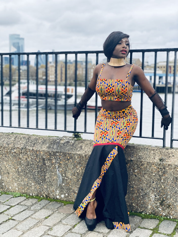 Black Kente Goddess Fishtail Skirt + Crop Co-ord - One Wear Freedom 