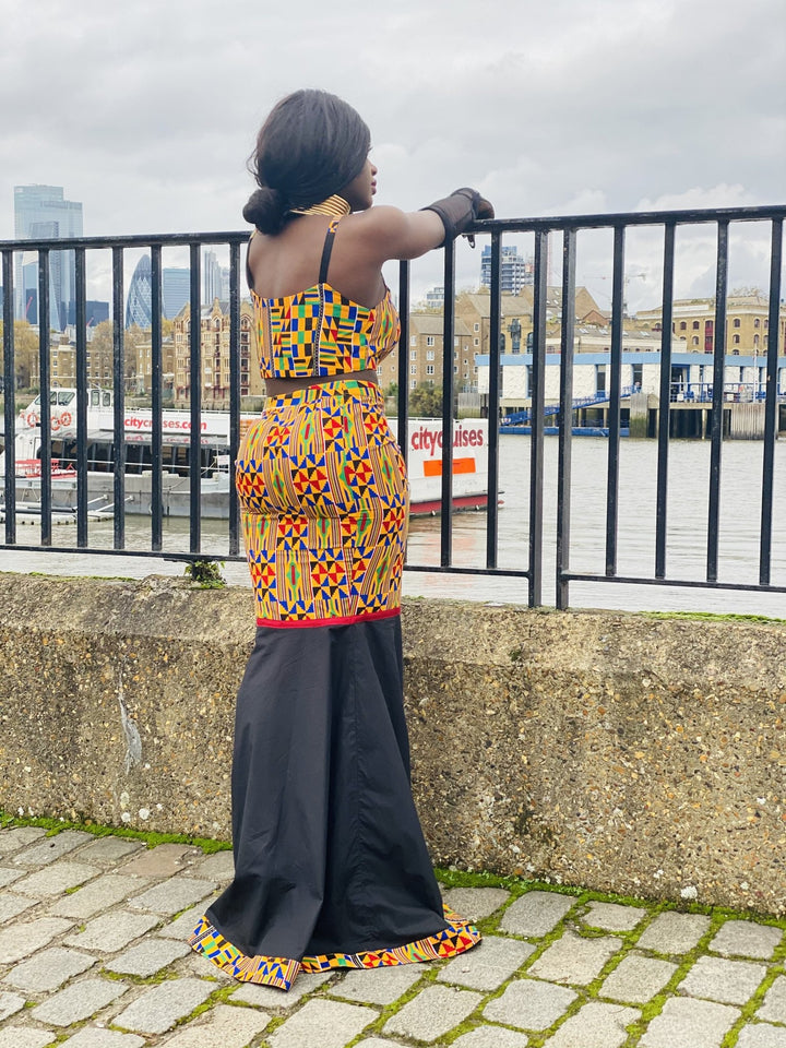 Black Kente Goddess Fishtail Skirt + Crop Co-ord - One Wear Freedom 