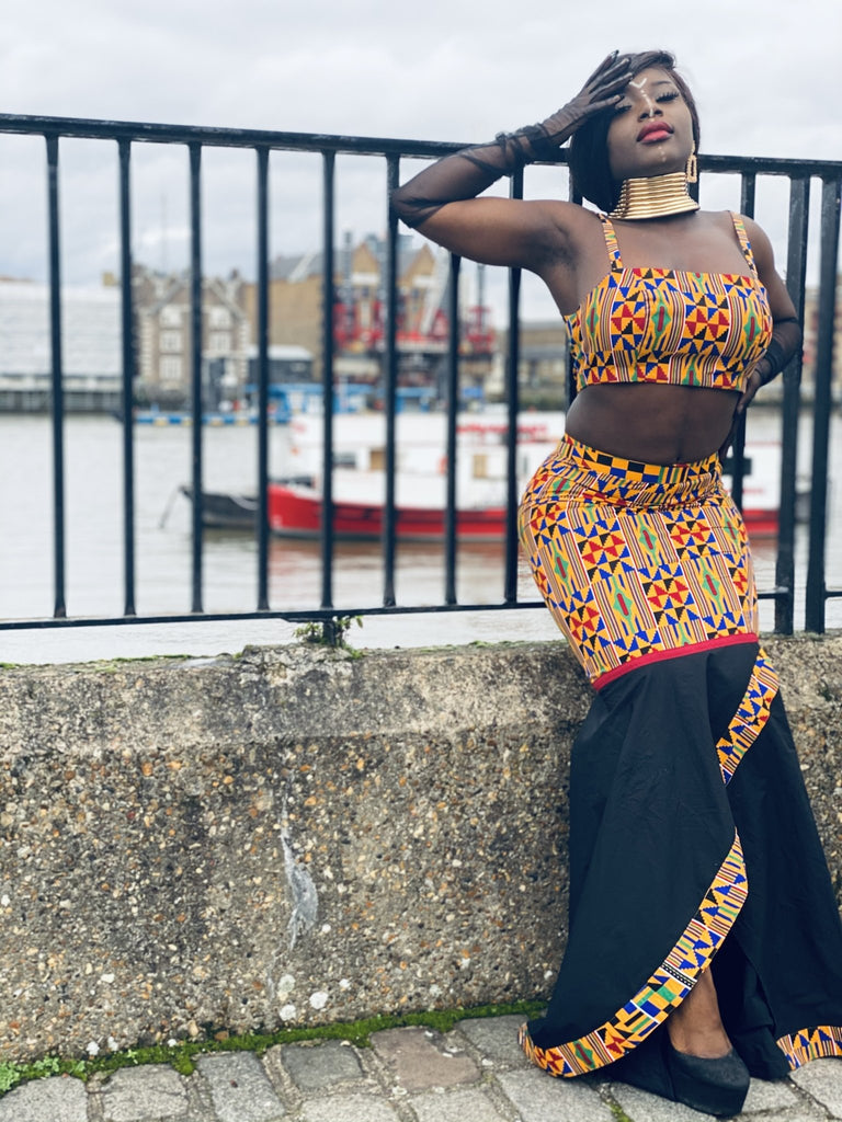 Black Kente Goddess Fishtail Skirt + Crop Co-ord - One Wear Freedom #product_tags#