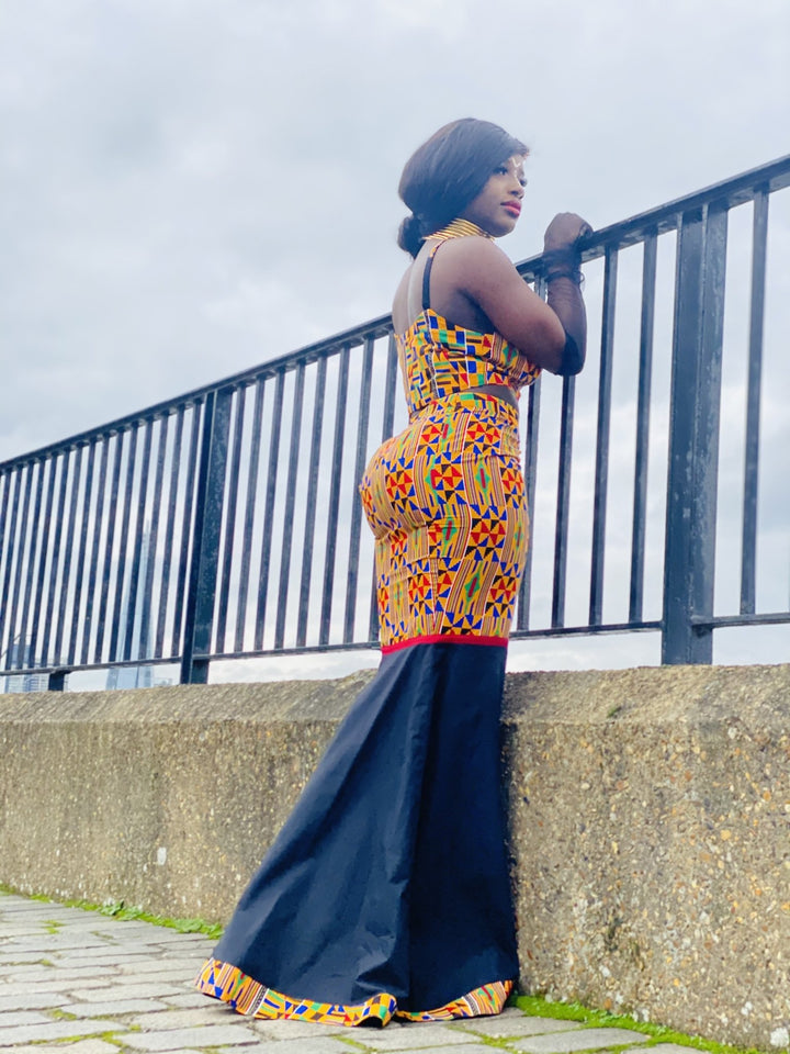 Black Kente Goddess Fishtail Skirt + Crop Co-ord - One Wear Freedom 