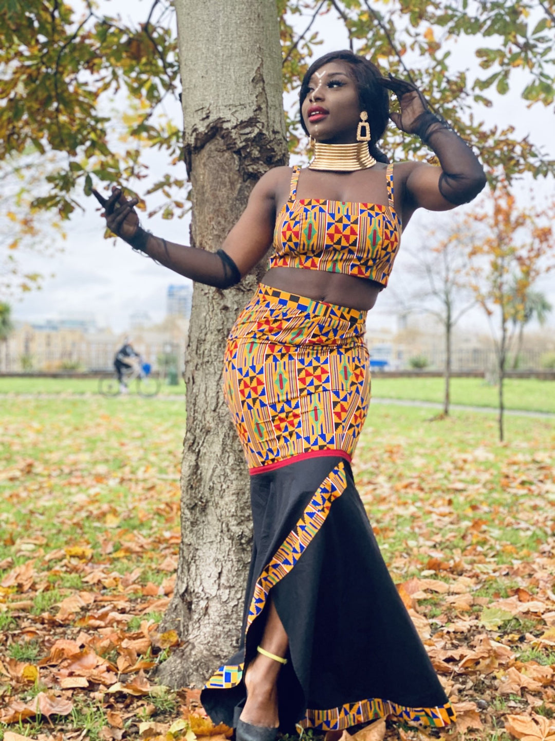 Black Kente Goddess Fishtail Skirt + Crop Co-ord - One Wear Freedom 