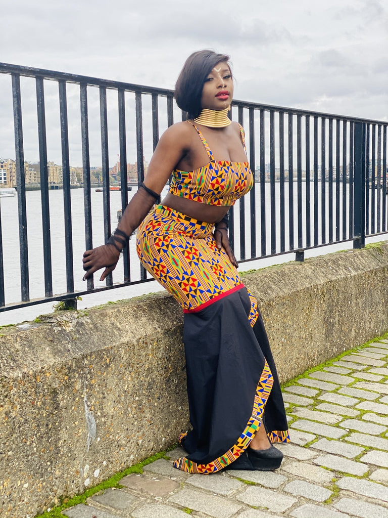 Black Kente Goddess Fishtail Skirt + Crop Co-ord - One Wear Freedom #product_tags#