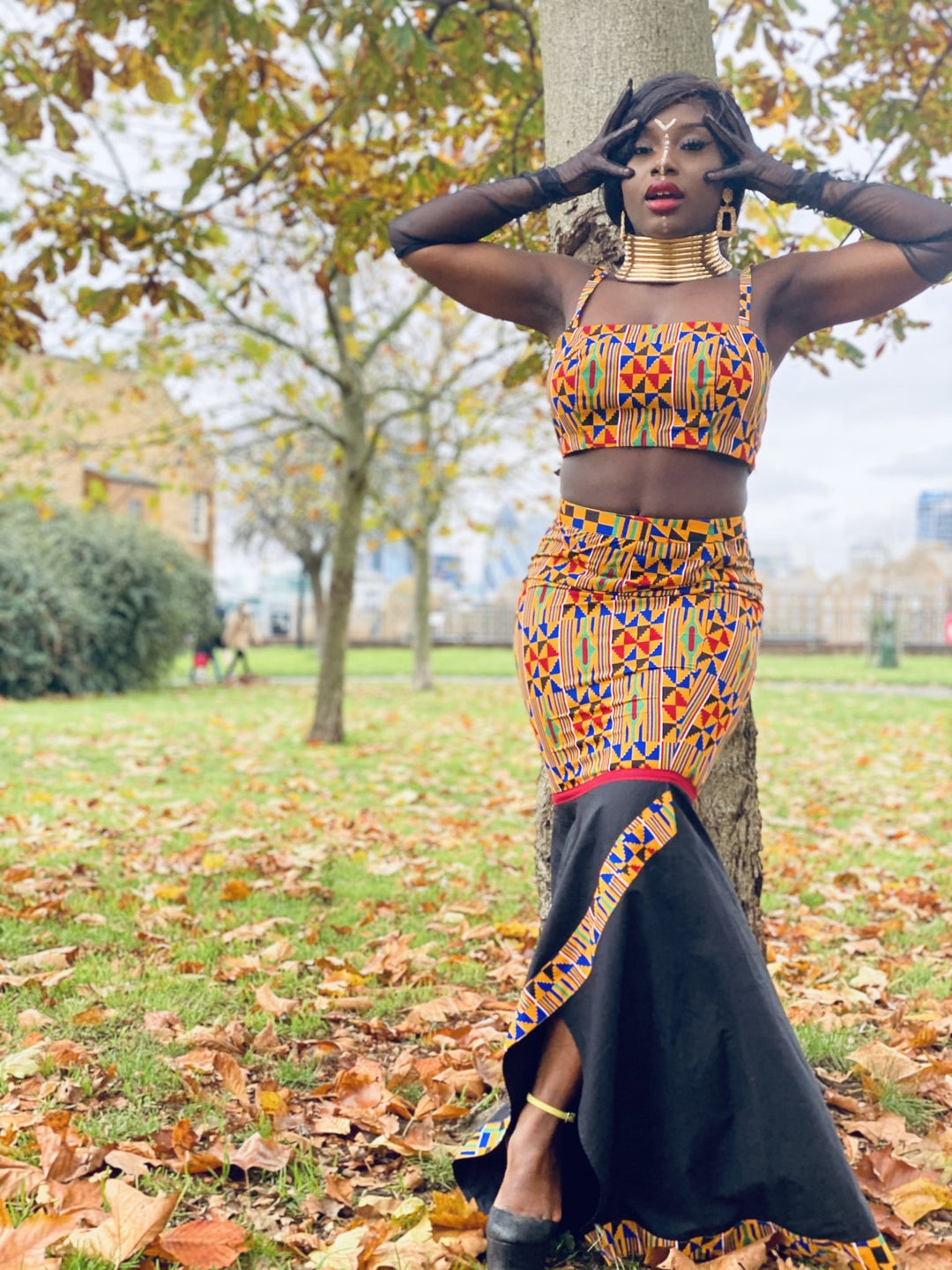 Black Kente Goddess Fishtail Skirt + Crop Co-ord - One Wear Freedom 