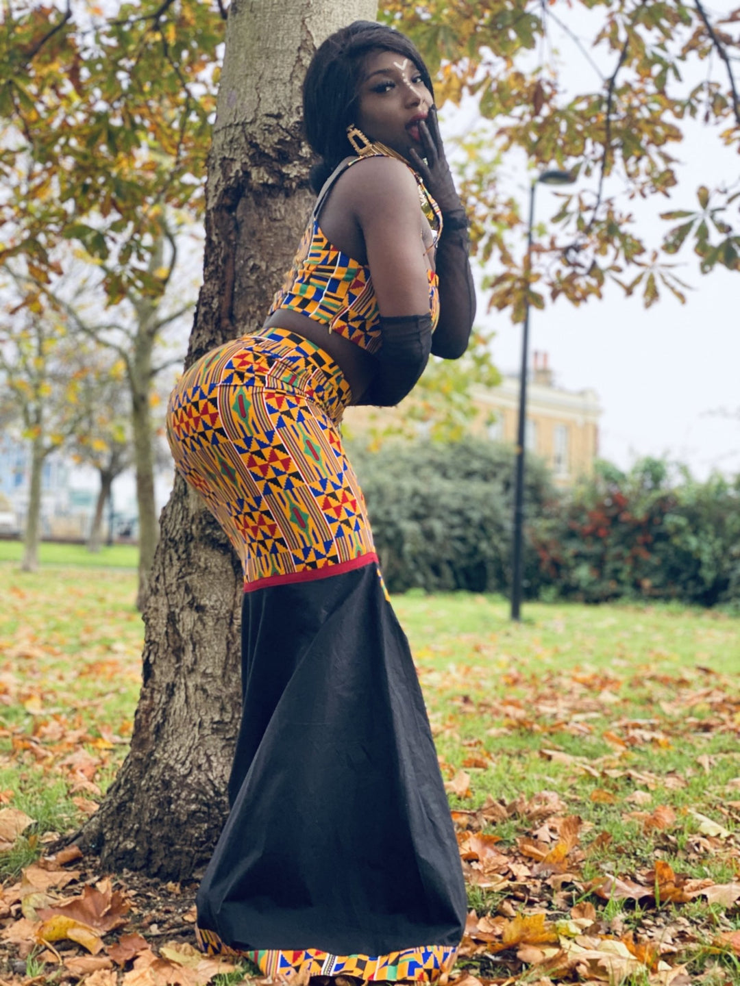 Black Kente Goddess Fishtail Skirt + Crop Co-ord - One Wear Freedom 