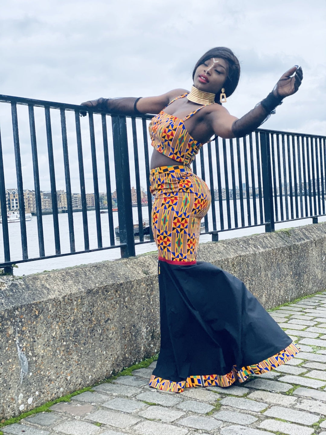 Black Kente Goddess Fishtail Skirt + Crop Co-ord - One Wear Freedom 