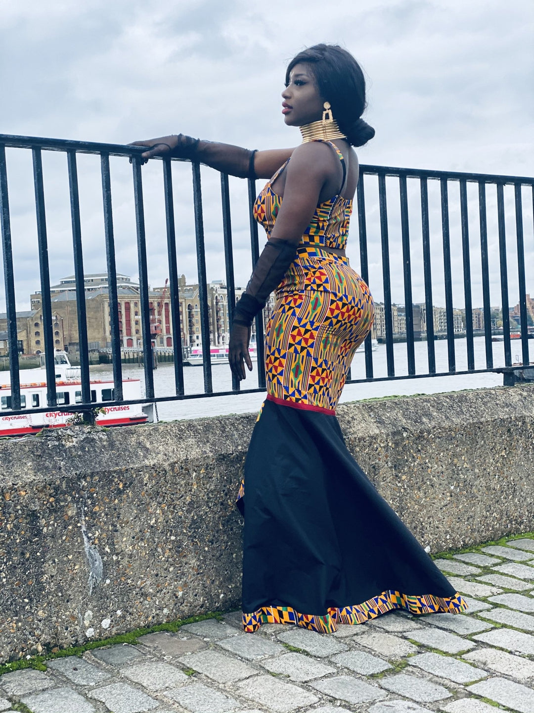 Black Kente Goddess Fishtail Skirt + Crop Co-ord - One Wear Freedom 