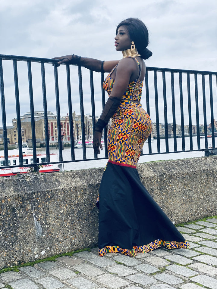 Black Kente Goddess Fishtail Skirt + Crop Co-ord - One Wear Freedom 