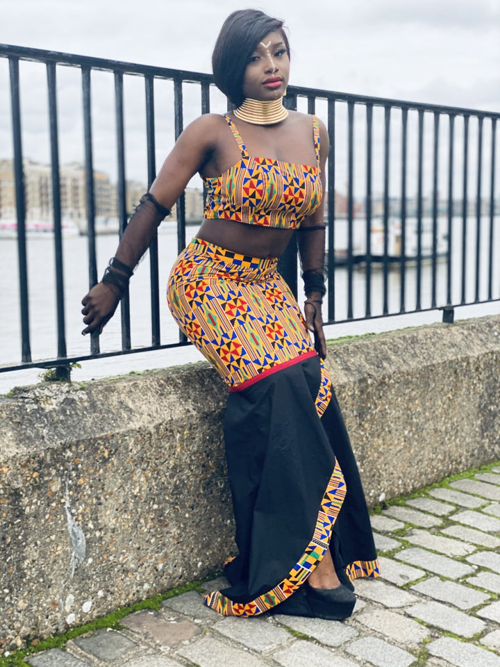 Black Kente Goddess Fishtail Skirt + Crop Co-ord - One Wear Freedom 