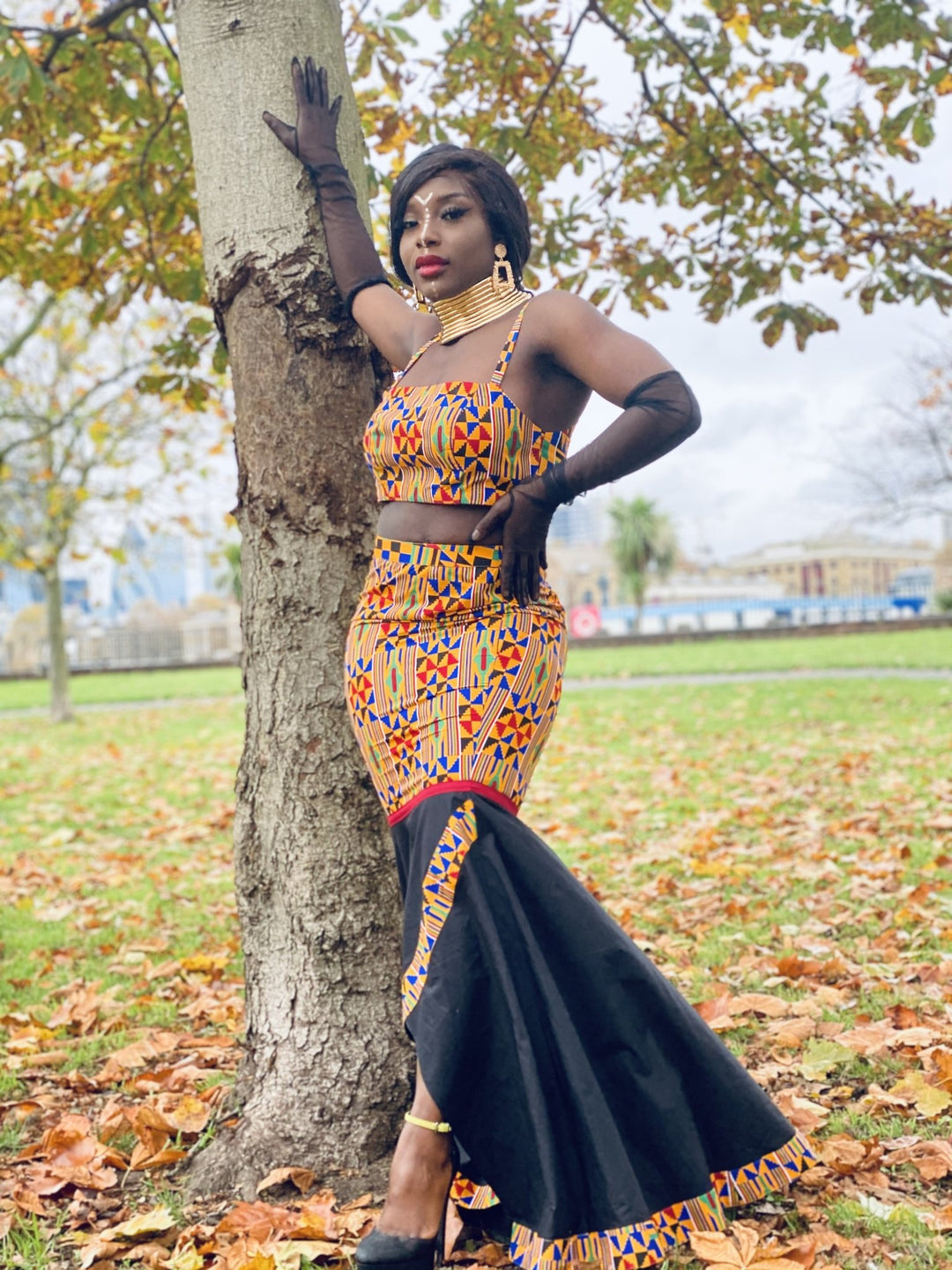 Black Kente Goddess Fishtail Skirt + Crop Co-ord - One Wear Freedom #product_tags#