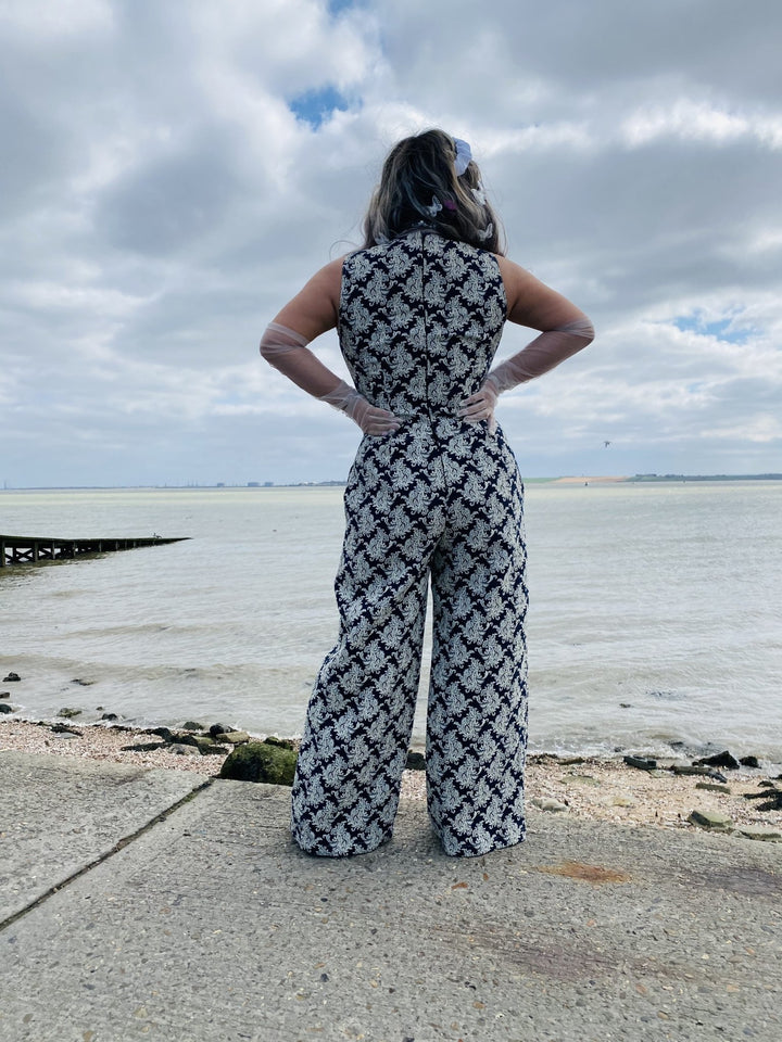 Blue + White Paisley Box Jumpsuit - One Wear Freedom 