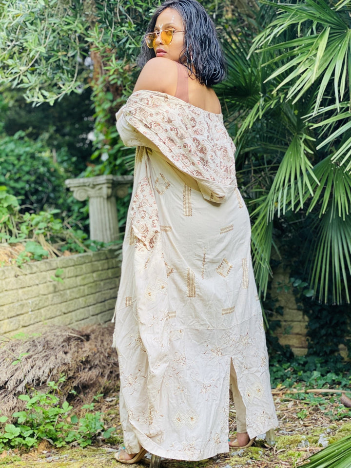 Bronze Tiramisu Aladdin Wrap Trousers + Hooded Maxi Coat Co-ord - One Wear Freedom vintage back