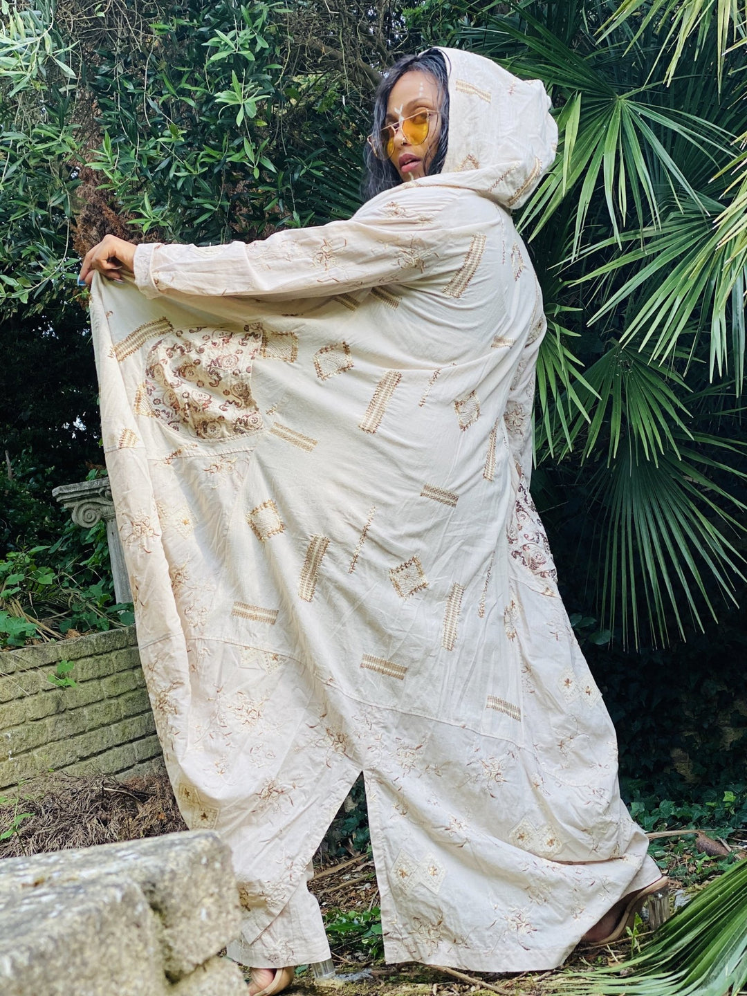Bronze Tiramisu Aladdin Wrap Trousers + Hooded Maxi Coat Co-ord - One Wear Freedom vintage back open