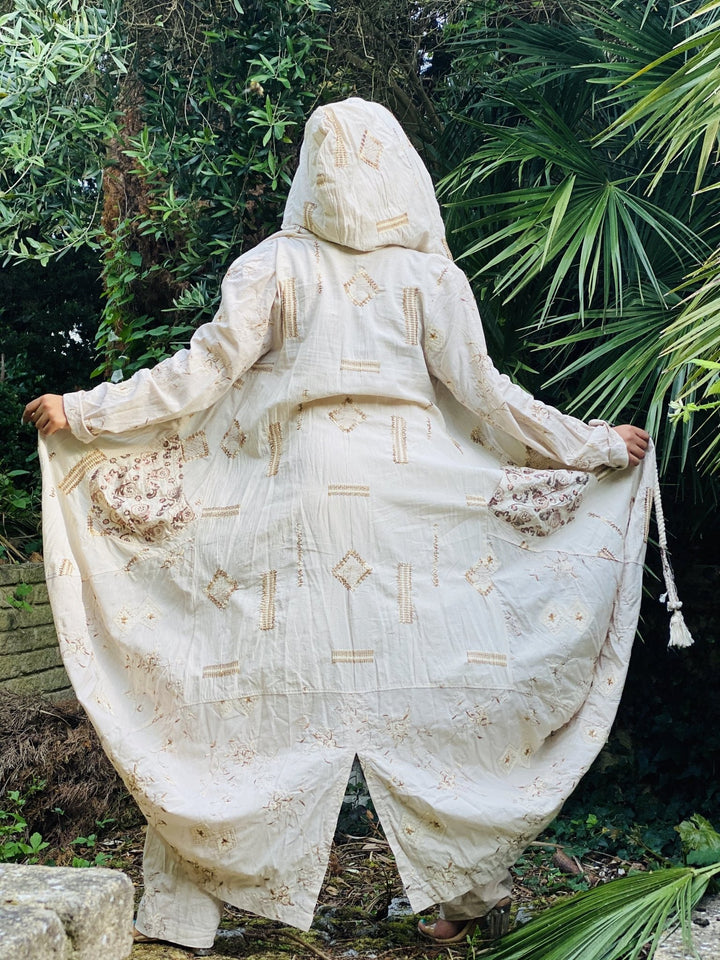 Bronze Tiramisu Aladdin Wrap Trousers + Hooded Maxi Coat Co-ord - One Wear Freedom vintage back full