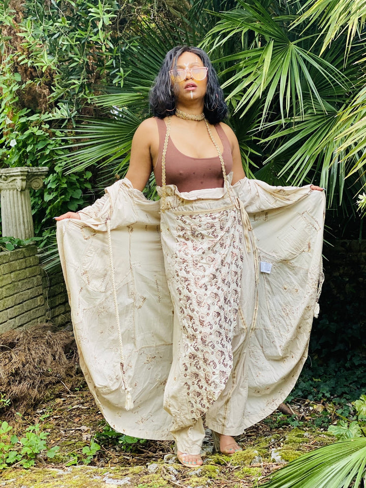 Bronze Tiramisu Aladdin Wrap Trousers + Hooded Maxi Coat Co-ord - One Wear Freedom vintage front detail