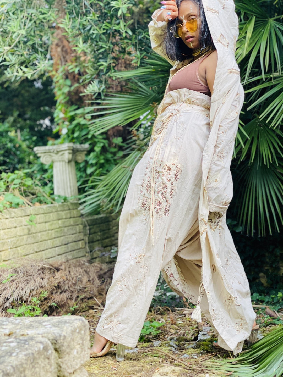 Bronze Tiramisu Aladdin Wrap Trousers + Hooded Maxi Coat Co-ord - One Wear Freedom vintage left side 2