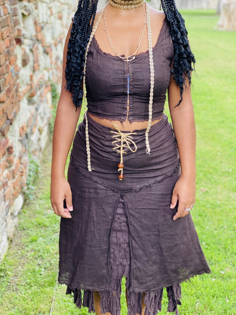 Brown Gypsy Corset Crop + Skirt Co-ord - One Wear Freedom #product_tags#