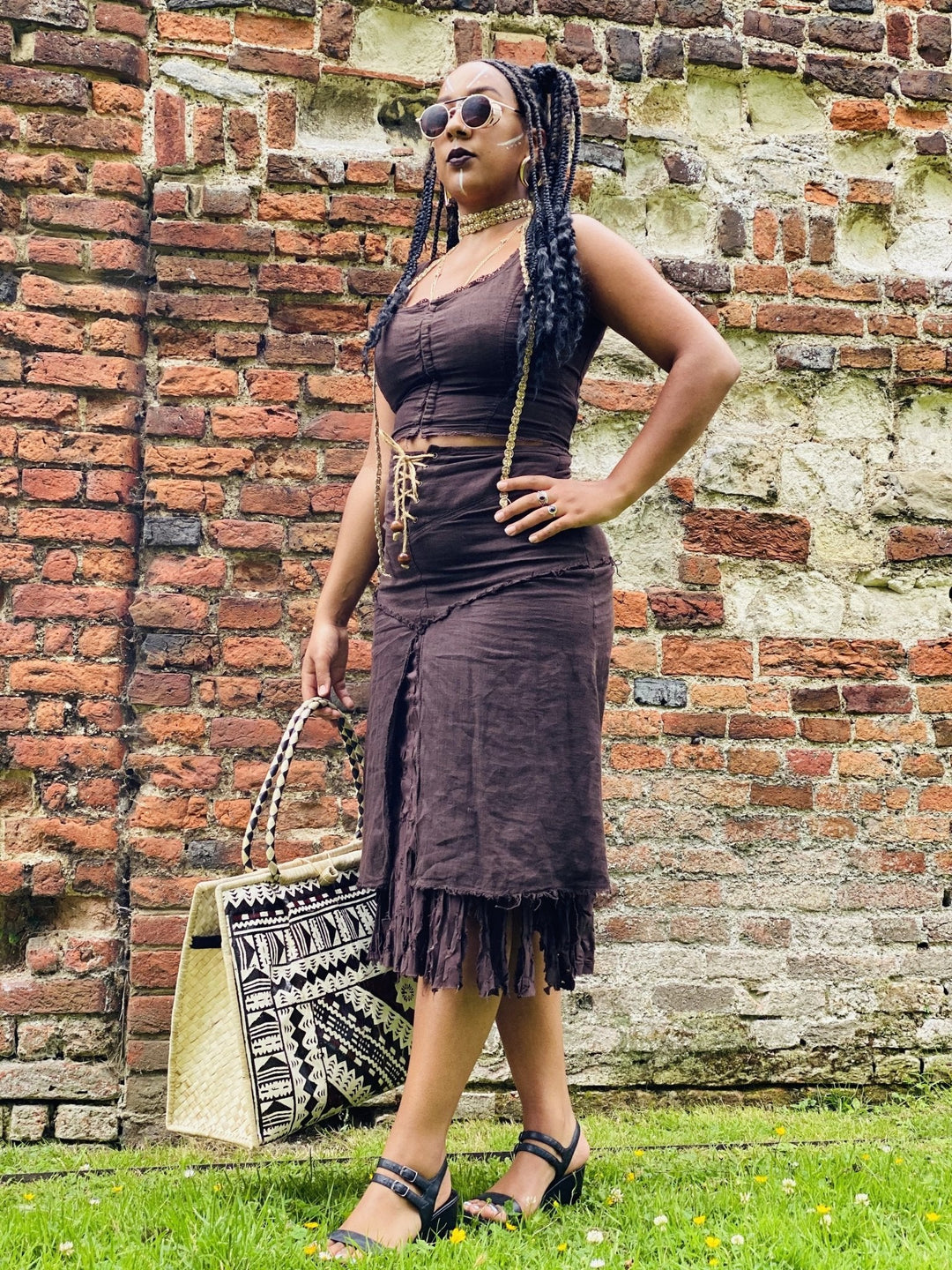 Brown Gypsy Corset Crop + Skirt Co-ord - One Wear Freedom 