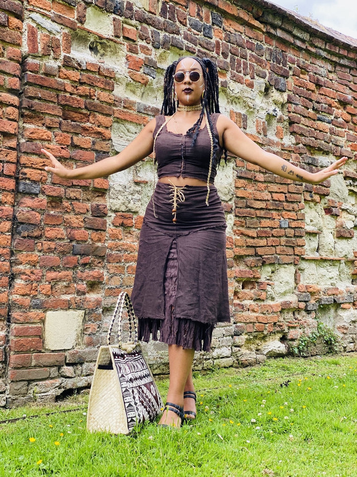 Brown Gypsy Corset Crop + Skirt Co-ord - One Wear Freedom 