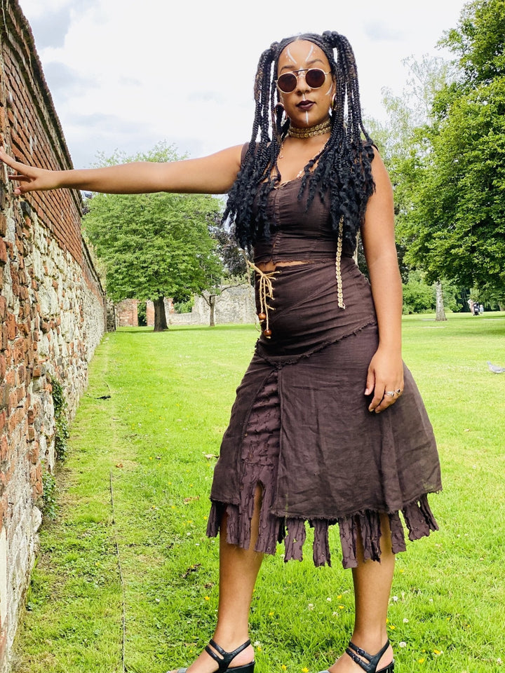 Brown Gypsy Corset Crop + Skirt Co-ord - One Wear Freedom 