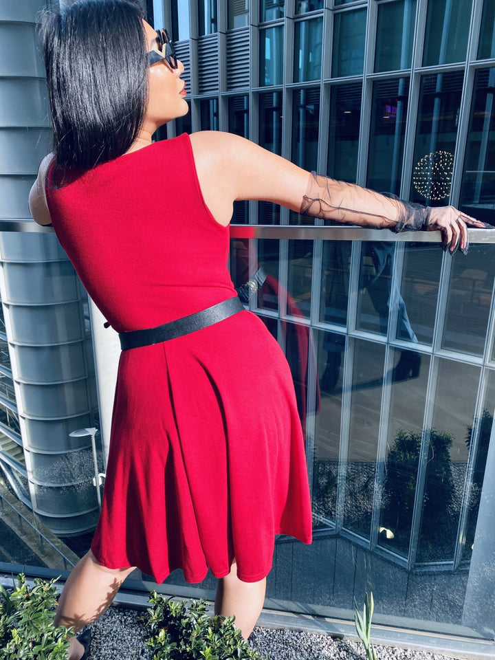 Burgundy Wine Flared Dress - One Wear Freedom back close-up