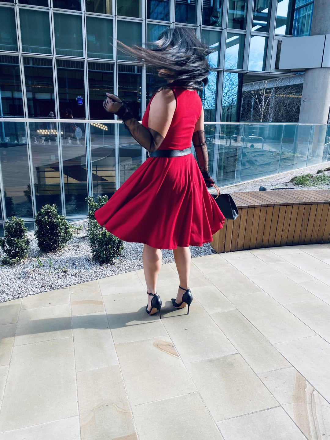 Burgundy Wine Flared Dress - One Wear Freedom back flared