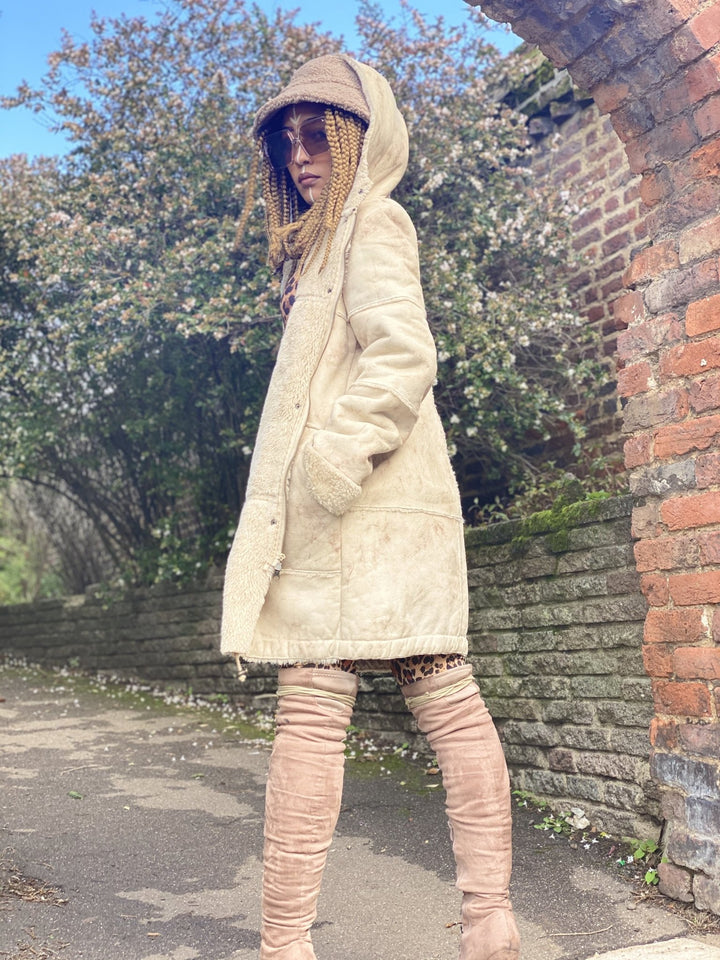 Caramel Marble Sheepskin Hooded Jacket - One Wear Freedom 