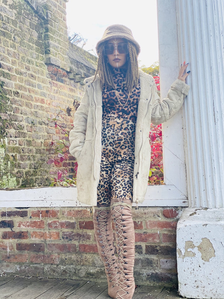 Caramel Marble Sheepskin Hooded Jacket - One Wear Freedom 
