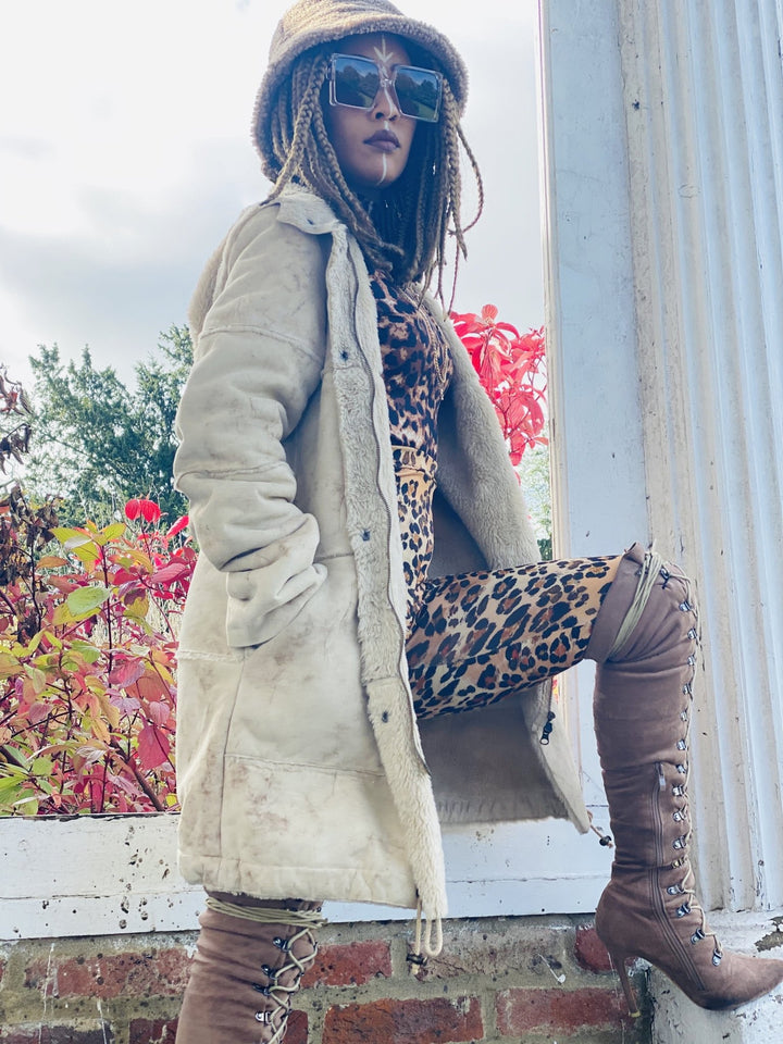 Caramel Marble Sheepskin Hooded Jacket - One Wear Freedom 