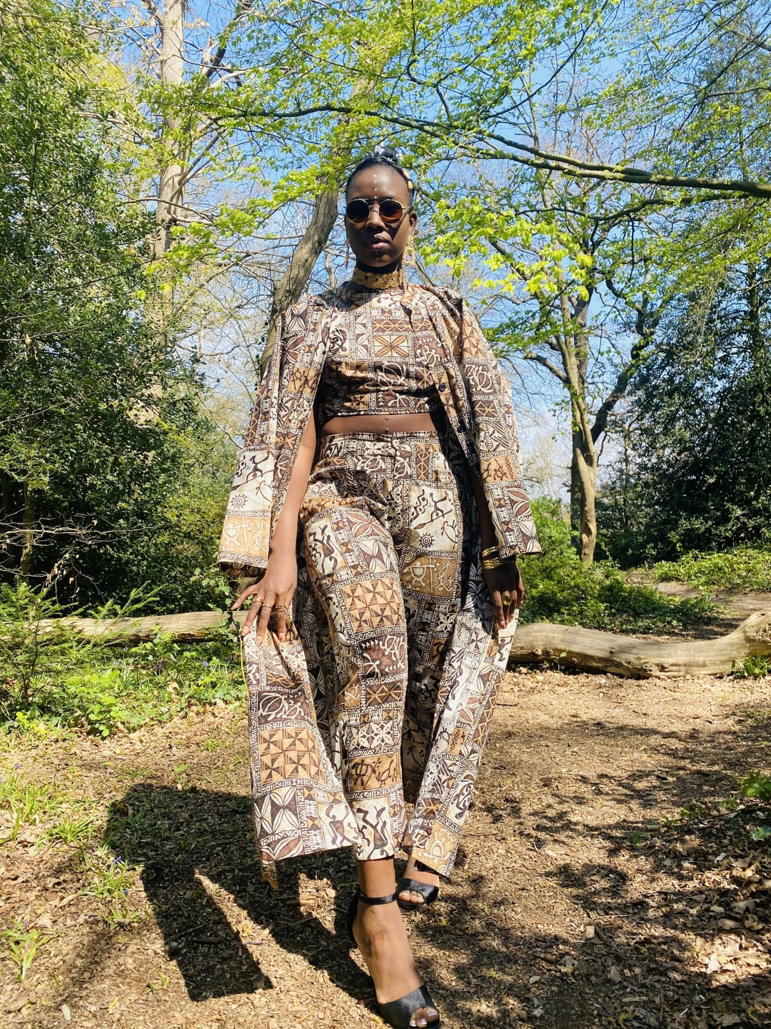 Caramel Tapa Print 3-Piece Suit Set - One Wear Freedom 