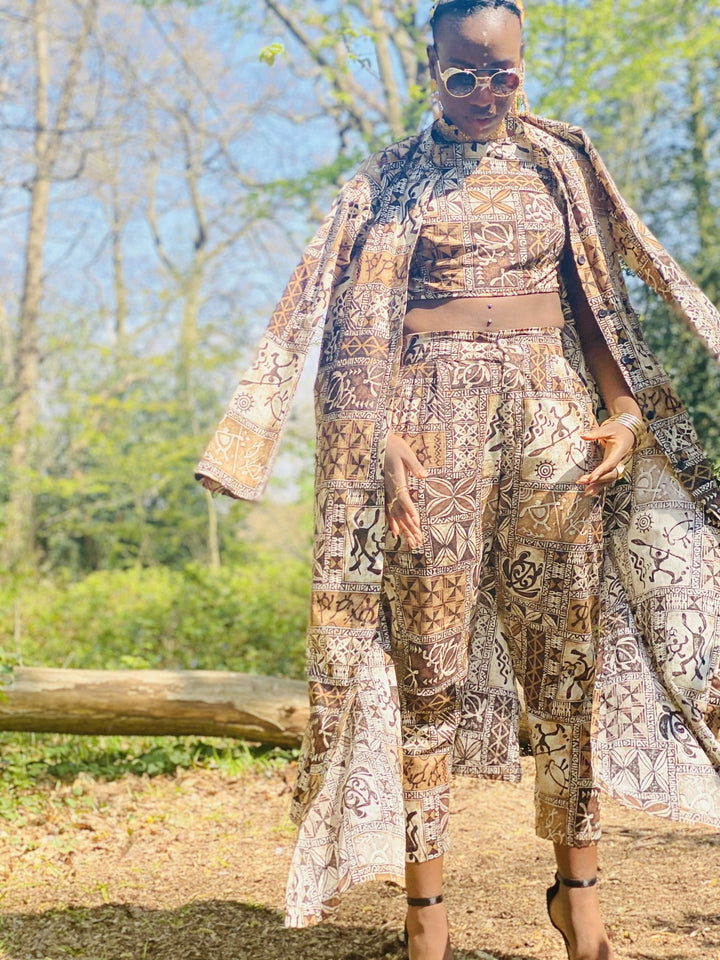 Caramel Tapa Print 3-Piece Suit Set - One Wear Freedom 