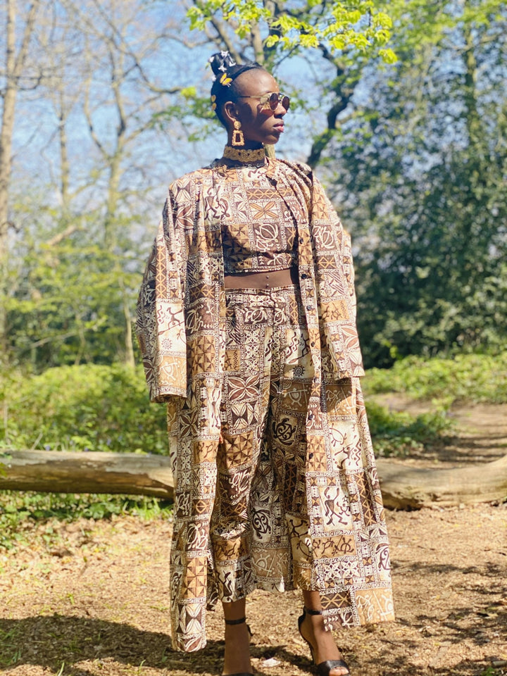 Caramel Tapa Print 3-Piece Suit Set - One Wear Freedom 