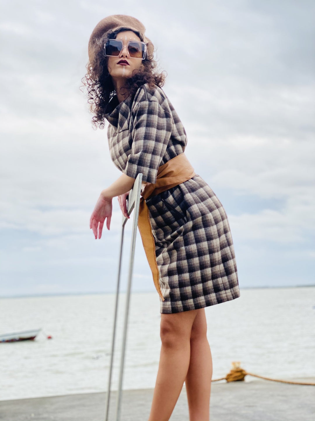 Chocolate Plaid Polo Mini Dress - One Wear Freedom 