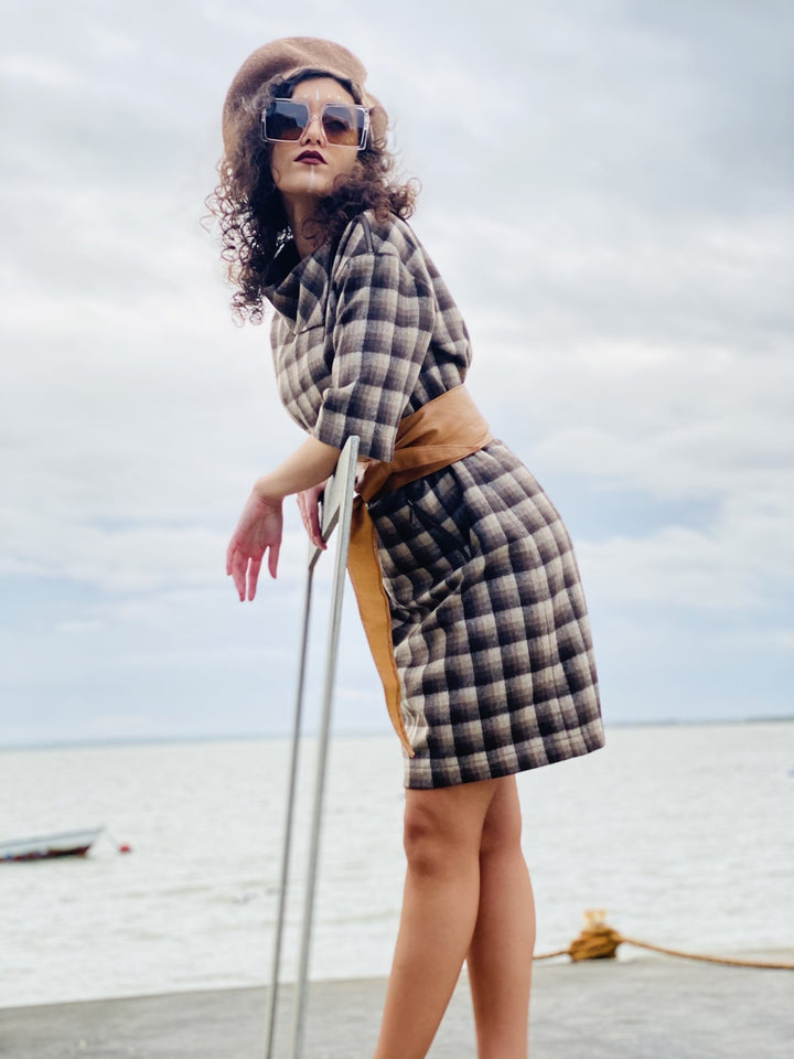 Chocolate Plaid Polo Mini Dress - One Wear Freedom 
